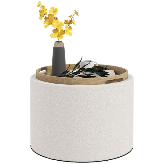 Upholstered Stool, Linen, Hidden Storage Space, Reversible Lid, 5 6Cm X 56 Cm X 42 Cm, Cream + Natural