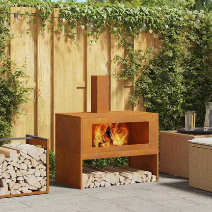Heavy-Duty Cortenstalen Vuurschaal – Buitenhaard – Tuinhaard – Vuurkorf – Houtkachel – Grote Afmetingen 80x50x96 cm – Roestbestendig Bruin Steel