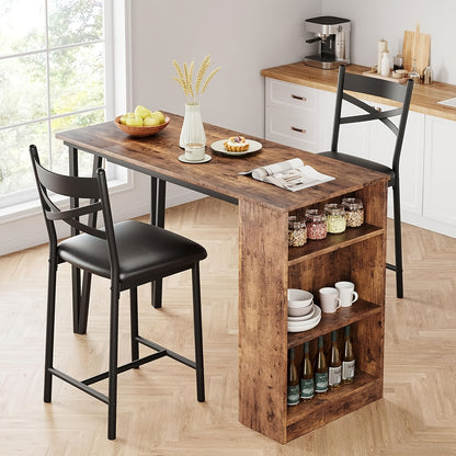 2pcs or 3pcs Drop Leaf Dining Table Set with Upholstered Chairs & 3-Tier Storage Shelves - Space-Saving Counter Height Folding Design, Rustic Farmhouse Style