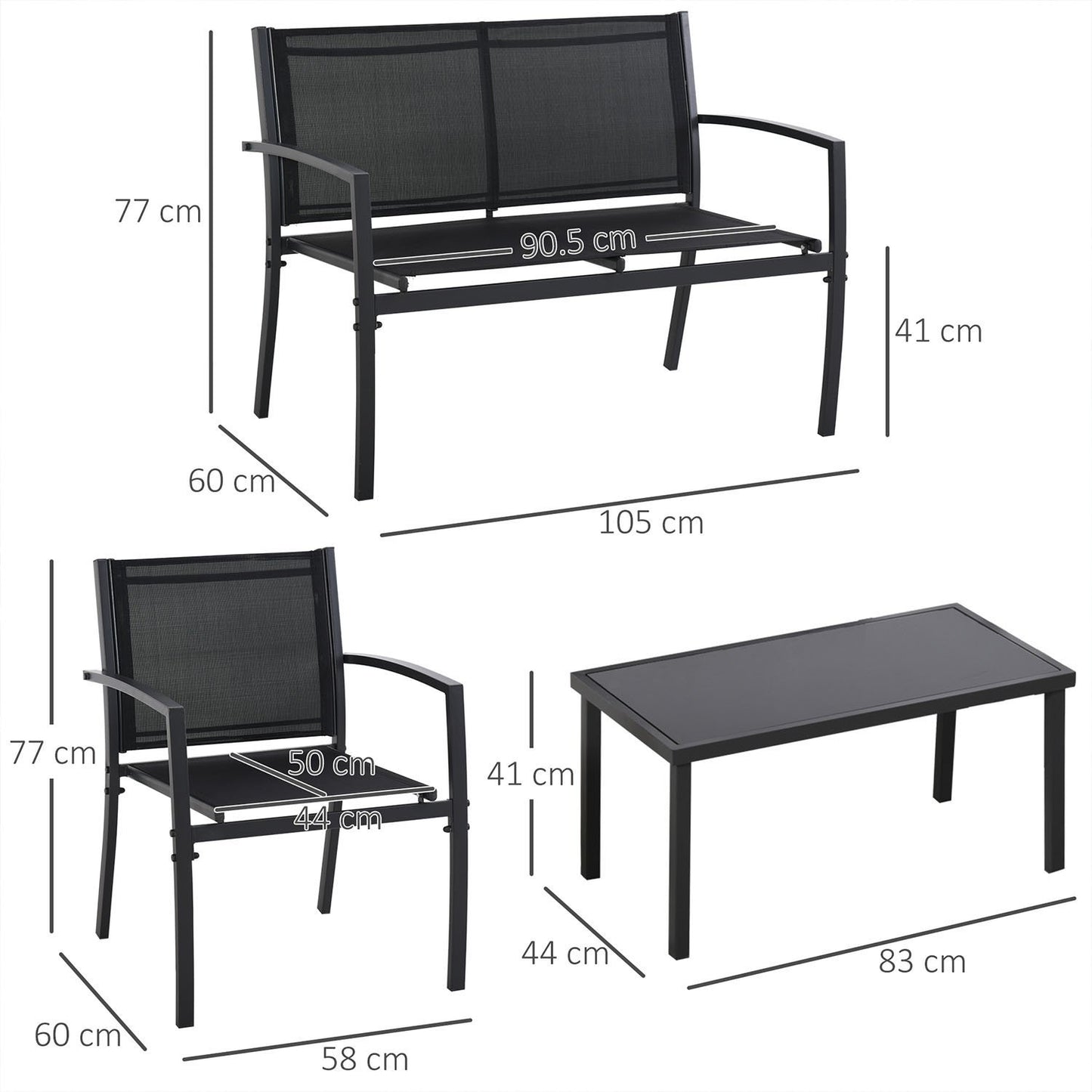 Tuinmeubelen – Loungeset – Zitgroep – Loungebank – Tuinset – Met Metalen Frame – Textilene Bekleding