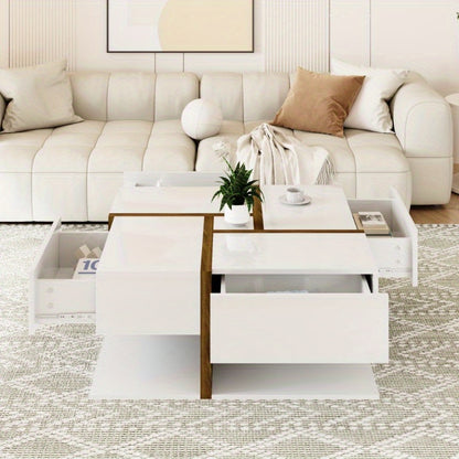 Salontafel – Koffietafel – Woonkamertafel – Bijzettafel – Tafeltje – Modern Hoogglans Wit – 4 Laden Opbergruimte – 78x78x34,8 cm – Duurzaam Stijlvol Design