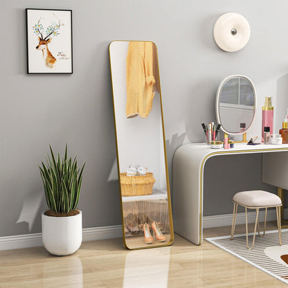 Full-Length Standing Mirror with Folding Frame - Freestanding or Wall-Mounted Large Floor Mirror with Sturdy Metal Frame & MDF Construction, Golden Finish, Space-Saving Vertical Design for Living Room, Dressing Room, Bedroom