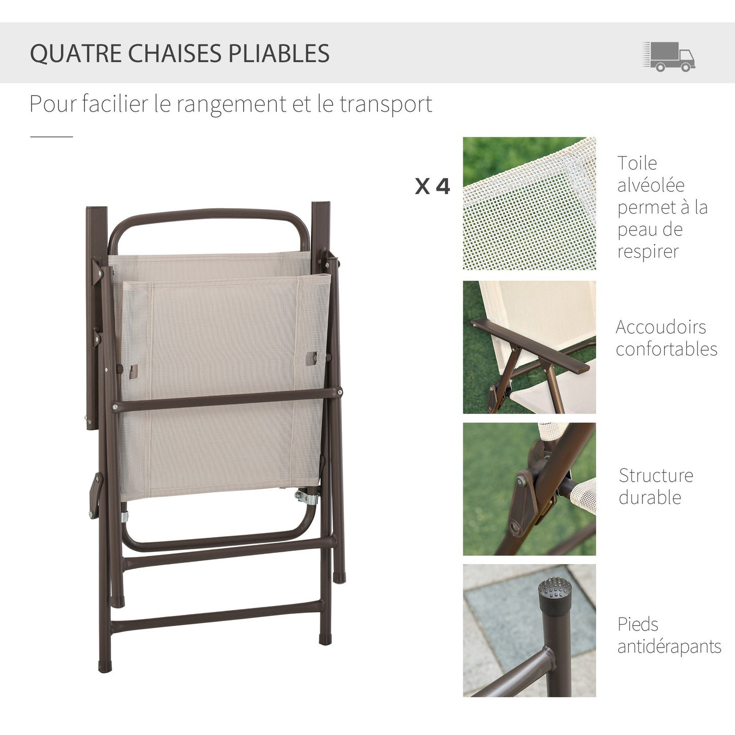 6-delig Tuinset – Bistro Set – Balkonmeubelen – Tuinmeubelset – Inklapbare Tuinstoelen – Epoxy Stalen Frame – Sneldrogende Textilene Bekleding – Rond Tafelblad van Gehard Glas – Parasol Inclusief – Ergonomisch Zitcomfort