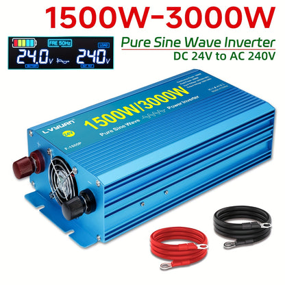 Omvormer 12V Naar 230V – DC Naar AC Converter – Power Inverter – Zuivere Sinus Omvormer – 1500W / 3000W Pieklast – LCD & LED Display – Aluminium Behuizing