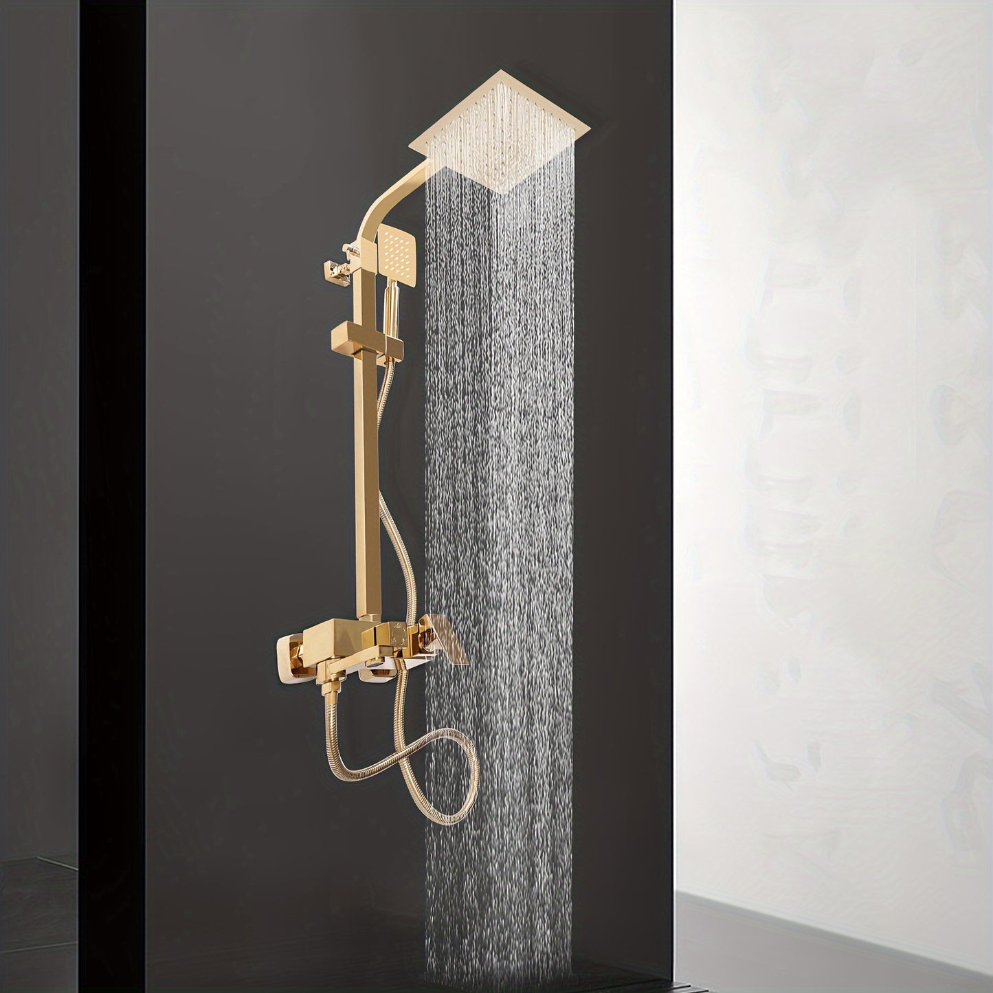Golden Douche Systeem – Regendouche – Douche Set – Douchekop – Douche Accessoires – Roestvrij Staal – Verstelbare Hoogte – Luxe Gouden Afwerking