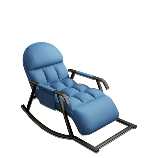Schommelstoel – Schommelstoel Met Kussen – Rocking Chair – Relaxstoel – Ligstoel – Metalen Frame – Zacht Katoenen Zitkussen – Handmatige Rugleuning – Compact Ontwerp – Blauw