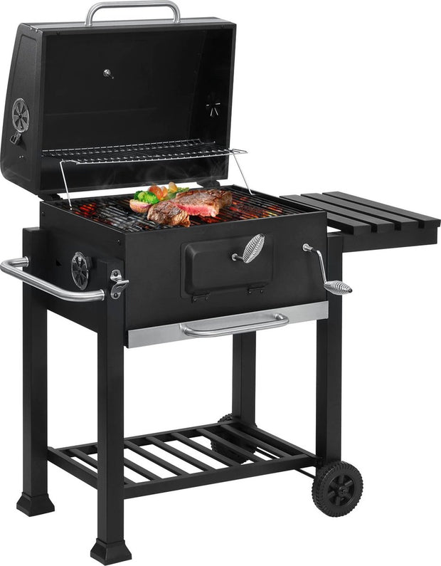 Bbq - Barbecue - Bbq houtskool - Houtskool grill - Bbq met deksel - Hoogte verstelbare Bbq - Bbq staand met wielen - Zwart