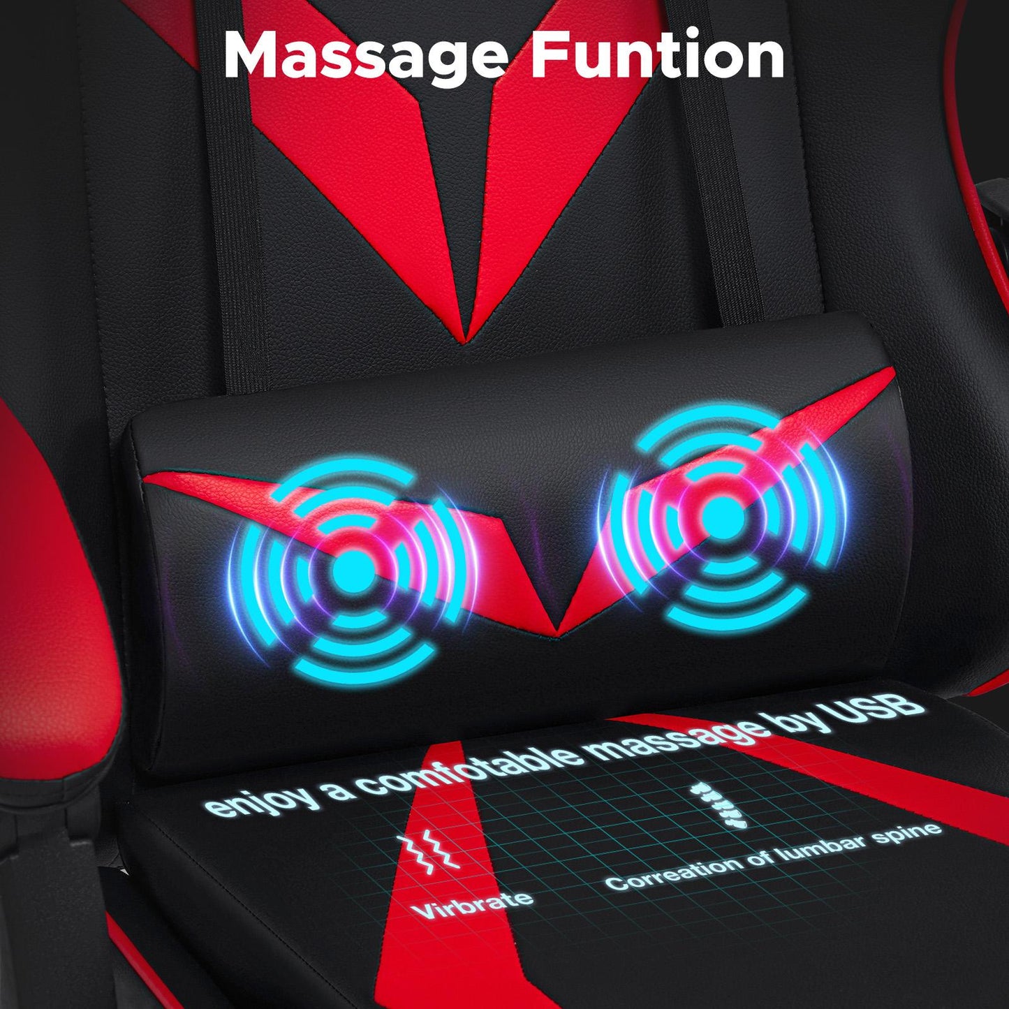 Gamingstoel – Gamestoel – Gaming Chair – Bureaustoel – Game Stoel – Ergonomisch Design – 2-punts Lendenmassage – Verstelbare Armleuningen – Voetsteun – Kunstleer – Belastbaar 180 kg