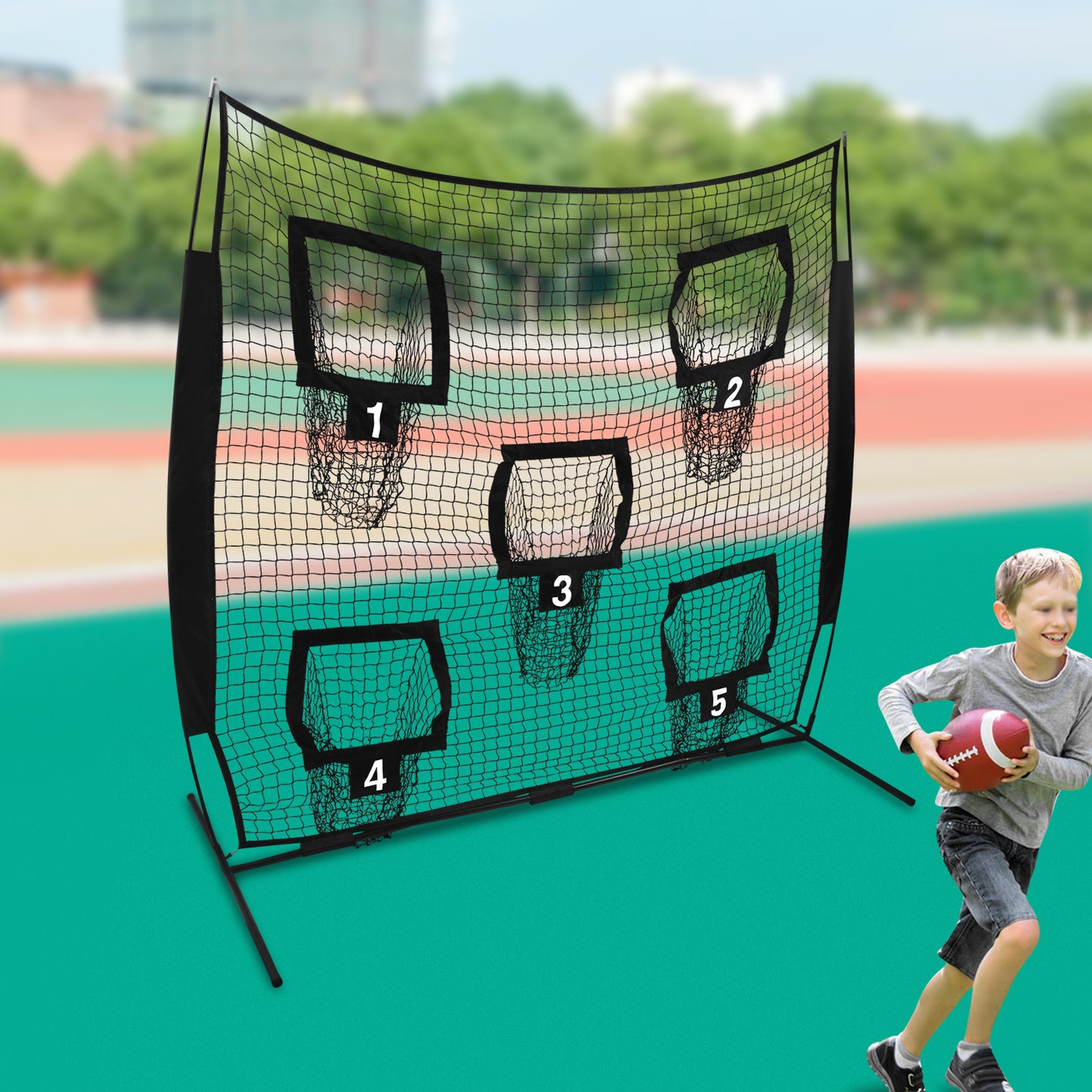 Rugby Trainingsnet – Rugby Doel – Trainingsdoel – Oefendoel – Passnet – Zwaar Iron Frame – 213x213 cm – Compact & Draagbaar – Glasfiber Stokken – Duurzaam Polyester