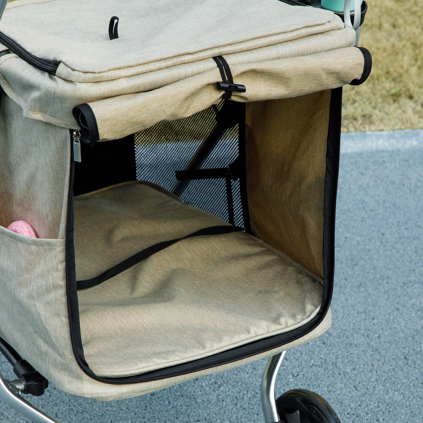 Hondenwagen – Wandelwagen – Draagkar – Huisdierwagen – Kinderwagen Hond – Lichtgewicht & Inklapbaar – Wasbaar Kussen & Mesh Ramen – Khaki