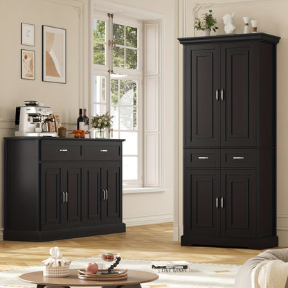 Opbergkast – Kast Met Lades – Keukenkast – Vitrinekast – Wandkast – Mat Zwart – Duurzaam Hout – Compact Design