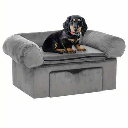 Gray Dog Sofa with Drawer 75x50x38cm Soft and Comfortable Convenient Storage Body-Fitting Easy to Clean Versatile for Home Suitable for Small-Medium Dogs
