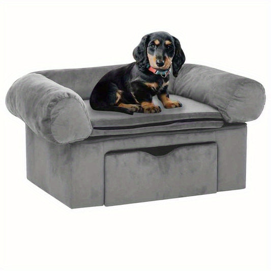 Gray Dog Sofa with Drawer 75x50x38cm Soft and Comfortable Convenient Storage Body-Fitting Easy to Clean Versatile for Home Suitable for Small-Medium Dogs
