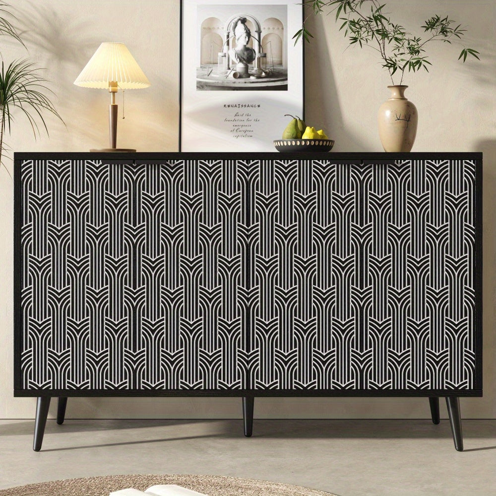Dressoir – Opbergkast – Ladekast – Buffetkast – Woonkamerkast – Vrijstaand – Hout & Spaanplaat – Visgraatpatroon Deur – Afmetingen 120x35x78 cm – Zwart