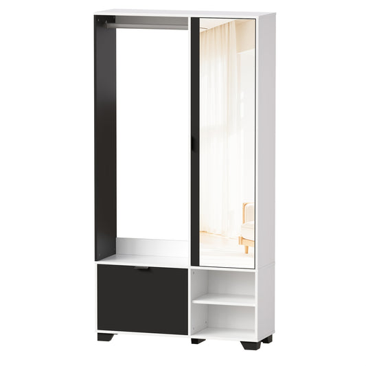 Witte Slaapkamerkast – Kledingkast – Opbergkast – Garderobekast – Spiegelkast – Compact Vrijstaand Design – Ruim Met Spiegel 144x55 cm – Hoogwaardig Massief Hout
