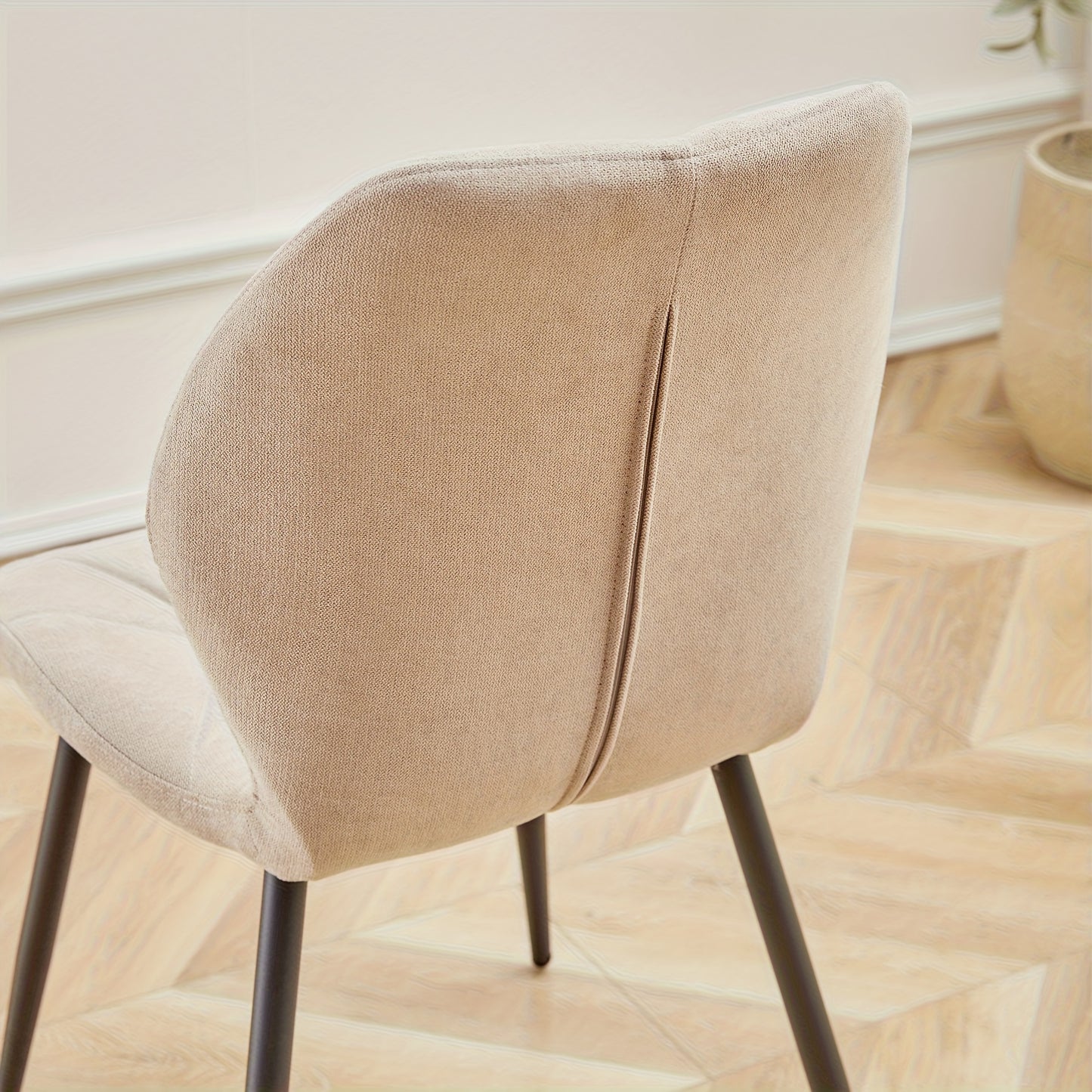 Eetkamerstoelen – Stoelen – Diningsstoelen – Keukenstoelen – Zithoekstoelen – Set van 4 Mid-Century Modern – Ergonomisch Zonder Armleuning – Linnen Bekleding Met Metalen Poten