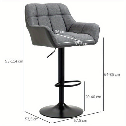 Bar stools set of 2 retro design height adjustable faux leather linen look grey + black