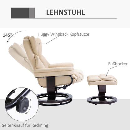 Relaxfauteuil – Relaxstoel – Draaifauteuil – Lounge stoel – Zitfauteuil – Met handmatige verstelbare rugleuning – Stevig metalen frame tot 160 kg – Compact ontwerp crème kleur