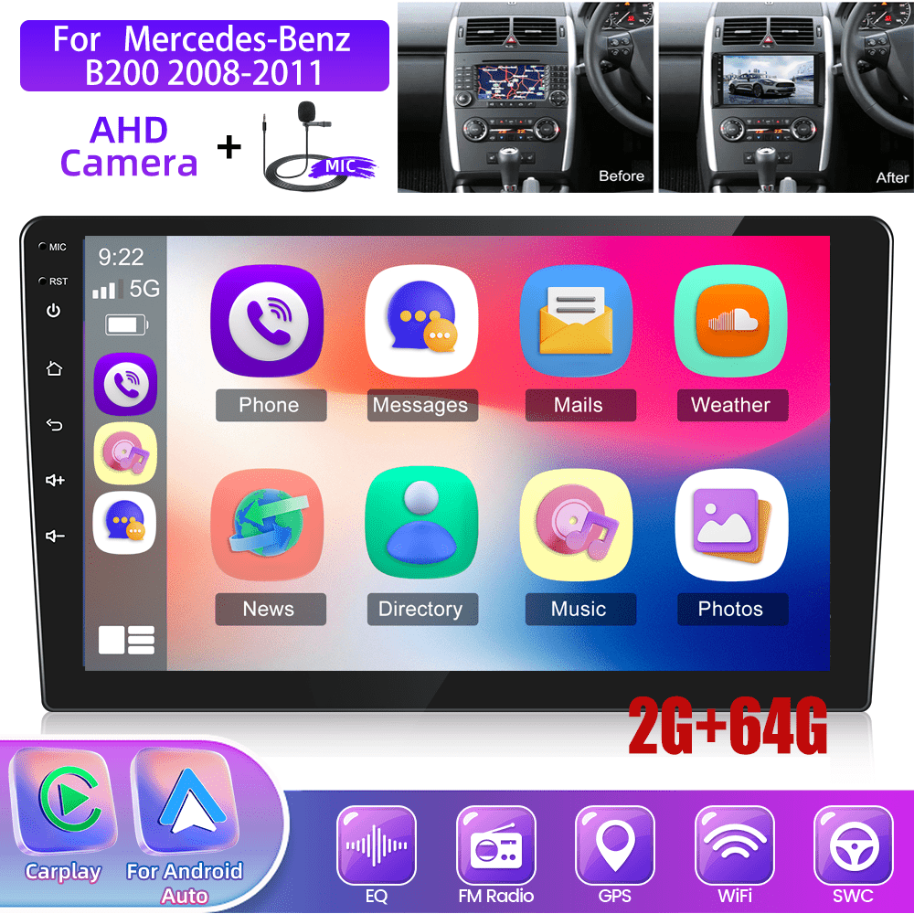 Multimedia Radio Mercedes Benz – Autoradio – Navigatiesysteem – Bluetooth Radio – 2-DIN Radio – Android 15.0 – 9-Inch Scherm – Draadloze CarPlay & Android Auto