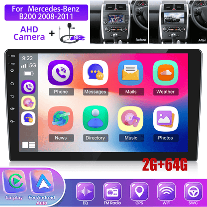 Multimedia Radio Mercedes Benz – Autoradio – Navigatiesysteem – Bluetooth Radio – 2-DIN Radio – Android 15.0 – 9-Inch Scherm – Draadloze CarPlay & Android Auto