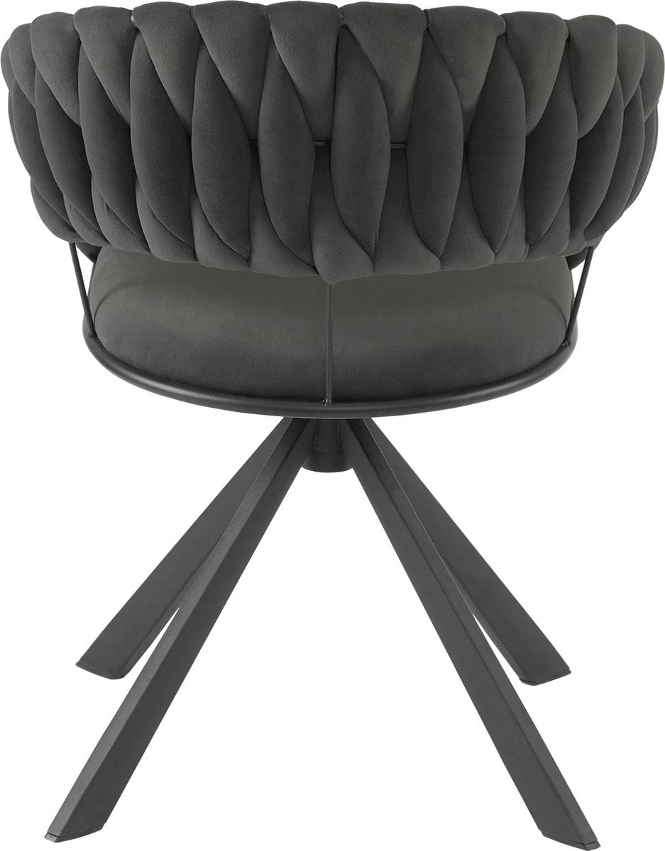 Draaibare Eetkamerstoelen - Moderne Fluwelen - Gestoffeerde Stoelen met Armleuning - Gewatteerd Comfort - Stoelen voor Keuken - Woonkamer of Slaapkamer - Set van 2 - Donkergrijs