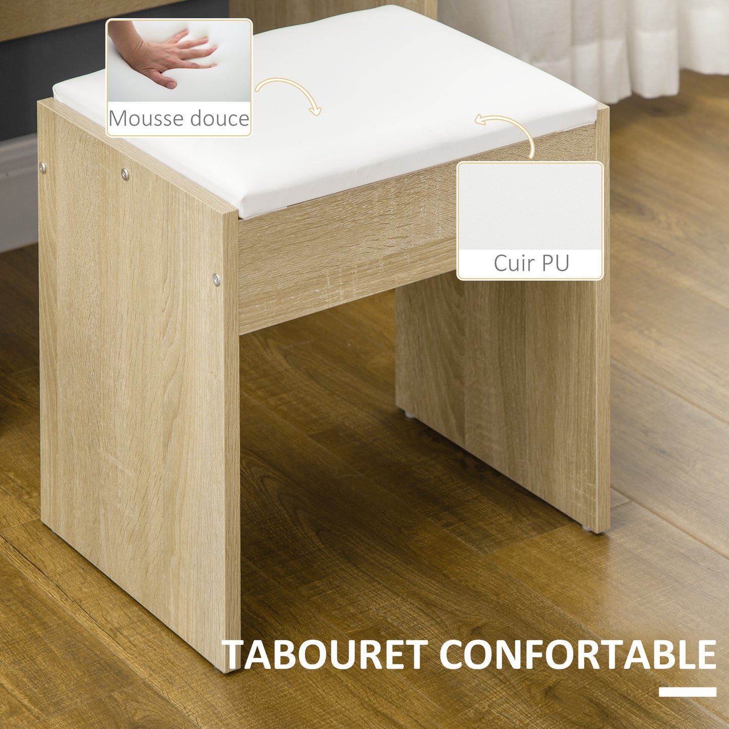 Dressing Table – Kaptafel – Make-up Tafel – Schminktafel – Toilette – Grote Spiegel – 4 Lades & Open Opbergruimte – Natuurlijk Hout