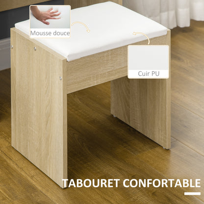 Dressing Table – Kaptafel – Make-up Tafel – Schminktafel – Toilette – Grote Spiegel – 4 Lades & Open Opbergruimte – Natuurlijk Hout