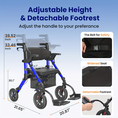 Rollator – Looprek – Mobiliteitshulpmiddel – Wandelwagen – Transportstoel – Lichtgewicht en Opvouwbaar – Inclusief Zitfunctie en Remsysteem
