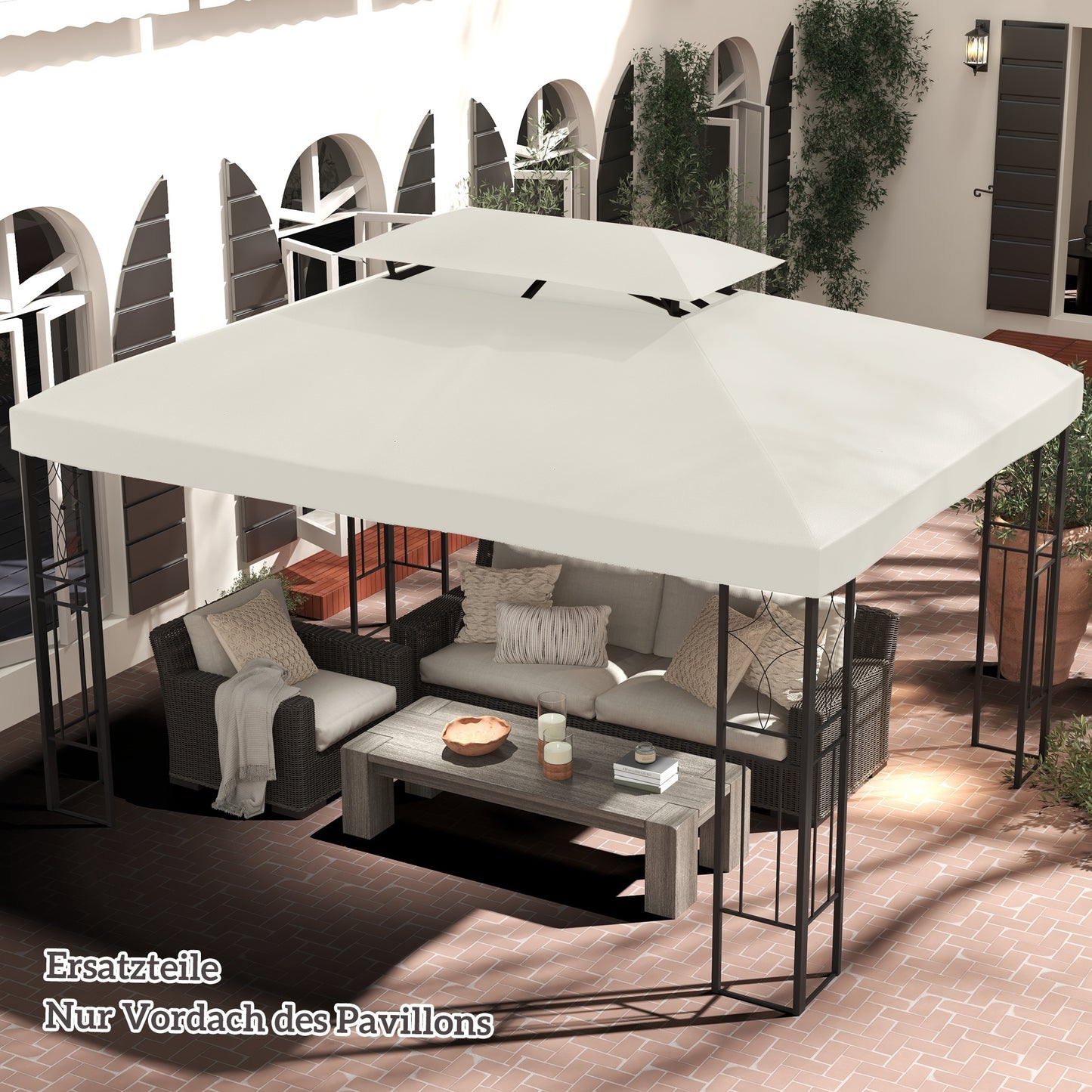 Vervangingshoes Tuinpaviljoen – Paviljoenhoes – Tuinluifel – Tentzeil – Overkappinghoes – Crèmekleurig – Waterbestendig Polyester – Dubbele Daklaag – Geschikt Voor 3x4m Metalen Paviljoen