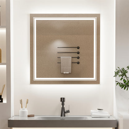 Badkamerspiegel – Led Spiegel – Wandspiegel – Make-up Spiegel – Frameloze Spiegel – 80x80 cm – Anti-Condens – Dimbaar Licht