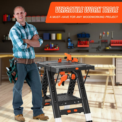Werkbank – Zaagbok – Klusbank – Tafel – Opvouwbare Werktafel – 2-in-1 Multifunctioneel – Verstelbare Hoogte – Ruimtebesparend Design