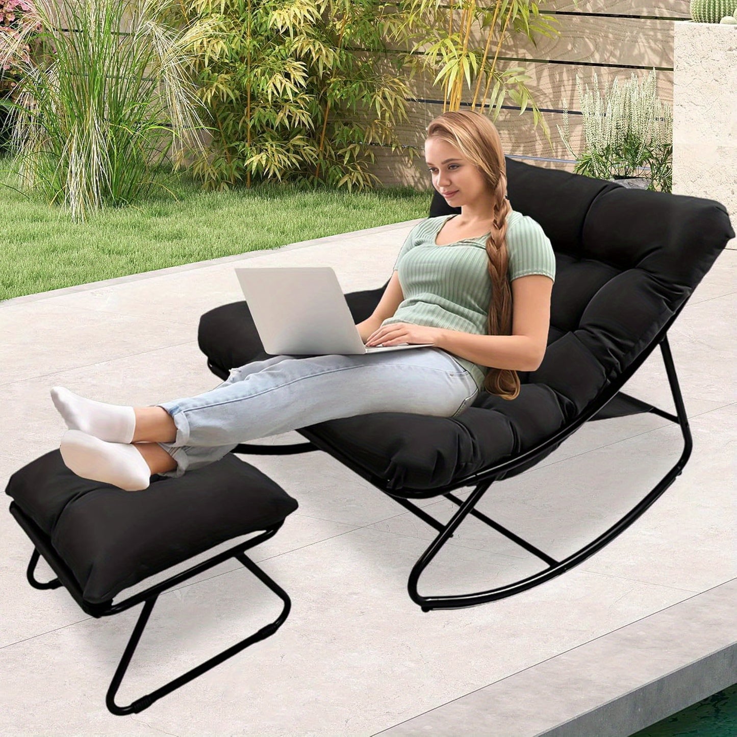 Schommelstoel – Loungestoel – Relaxstoel – Schommelzetel – Schommelstoel Zwart – Ergonomisch Ontwerp – Stalen Frame Tot 150kg