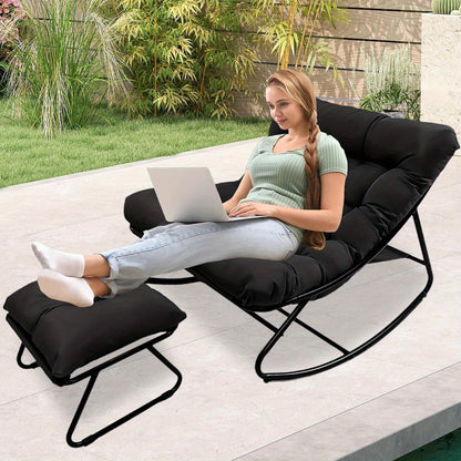 Schommelstoel – Loungestoel – Relaxstoel – Schommelzetel – Schommelstoel Zwart – Ergonomisch Ontwerp – Stalen Frame Tot 150kg