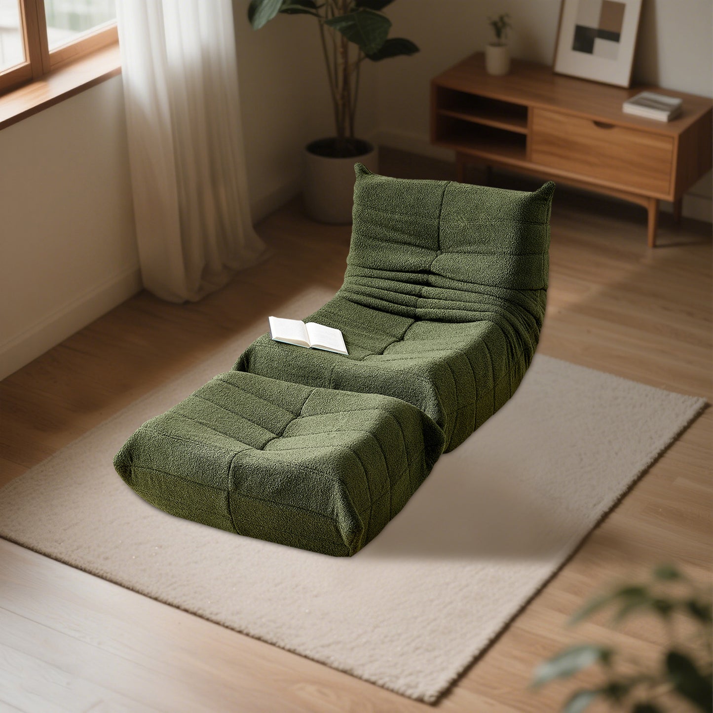 Relax Fauteuil – Lounge Stoel – Zitzak – Lazy Sofa – Armstoel – Afneembare Kussens – Extra Dikke Memory Foam Vulling – Groen Met Voetensteun