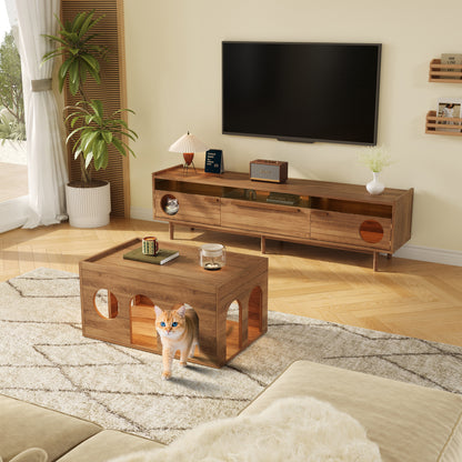 Krabpaal – Kattenkrabpaal – Kattenmeubel – Kattenhuis – Kattenboom – Notenhouten Salontafel – Katvriendelijk Ontwerp – 80x50x40 cm