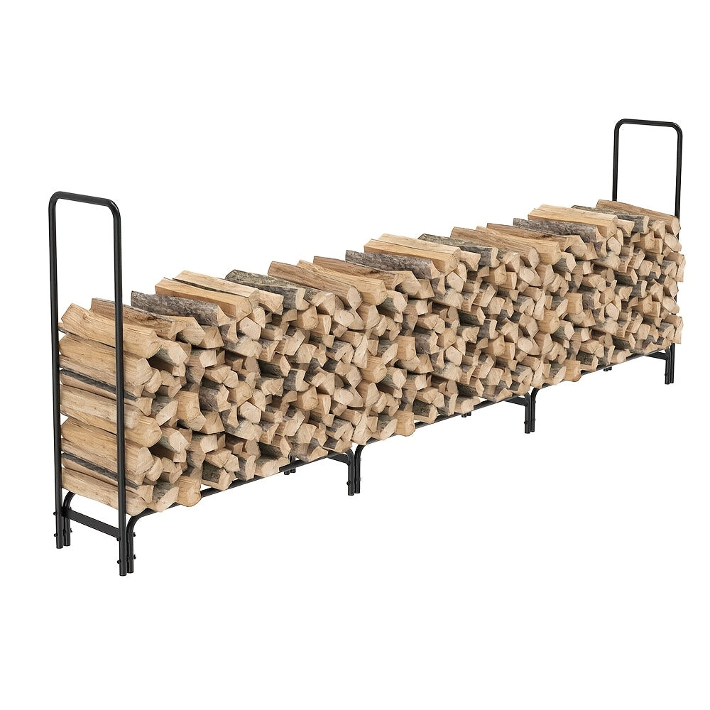 Houtopslag – Houtdrager – Brandhoutrek – Houtrek – Houtopbergkast – Verstelbaar in 3 Lengtes – Draagvermogen 408 kg – Zwart Gepoedercoat Staal – Weerbestendig