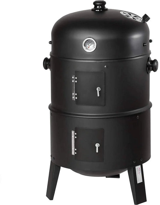 Houtskool BBQ - Buitenkeuken - Houtskool BBQ Smoker - Heavy Duty Ronde Rookgrill - Barbecue Smoker Vat - voor Buiten Koken - Thermometer - Zwart