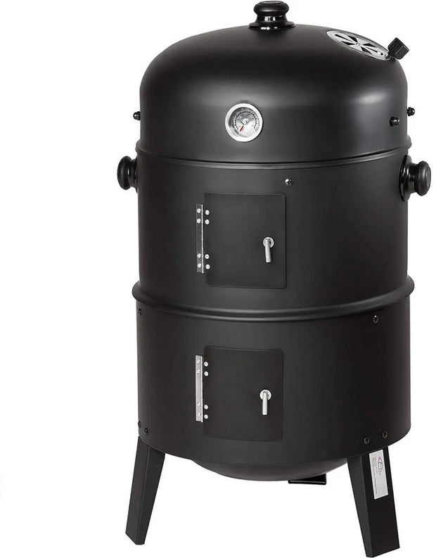 Houtskool BBQ - Buitenkeuken - Houtskool BBQ Smoker - Heavy Duty Ronde Rookgrill - Barbecue Smoker Vat - voor Buiten Koken - Thermometer - Zwart