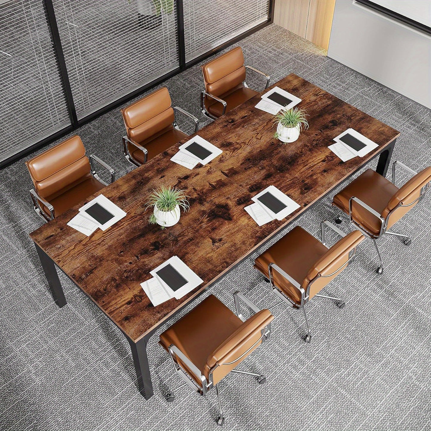 Vergadertafel – Bureautafel – Kantoortafel – Seminarietafel – Werktafel – Rustiek Bruin – 200x70 cm Groot Tafelblad – Stevige Metalen Poot
