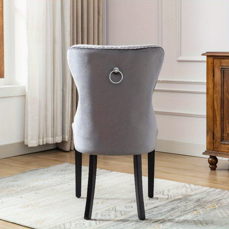 Eetkamerstoelen – Stoel – Keukenstoel – Dining Chair – Zitmeubel – Vintage Grijs Gestoffeerd – Knopenrug & Spijkerbeslag – Veerkrachtige Donsvulling & Stevige Metalen Poten