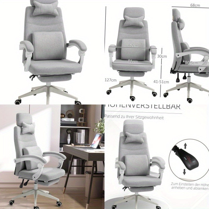 Ergonomische Bureaustoel – Bureau Stoel – Gamingstoel – Werkstoel – Office Chair – Verstelbare Hoogte – 360° Draaifunctie – Zwenkwieltjes – Multi-Layer Schuim – Roestvrijstalen Frame – Grijs