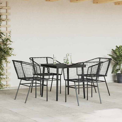 5-delige tuinset – tuintafel set – tuinmeubilair – tuinmeubels – buitentafel – zwart poly rattan – gehard glazen blad – duurzaam metalen frame