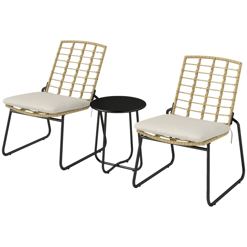 3-delige Rattan Tuinset – Balkonset – Loungeset – Buitenmeubels – Tuinmeubelen – Weerbestendig Rattan – Inklapbare Stapelstoelen – Beige
