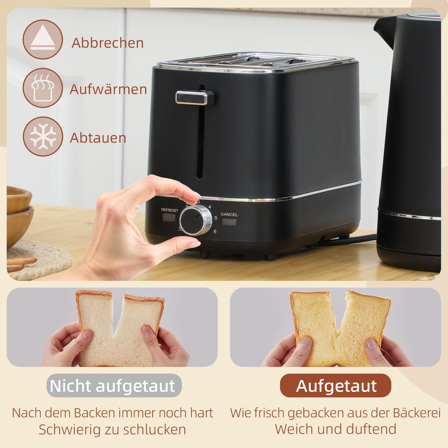 Waterkoker – Waterkoker Set – Broodrooster – Elektrische Waterkoker – Ontbijtset – 1,7 Liter Inhoud – 6 Bruiningsniveaus