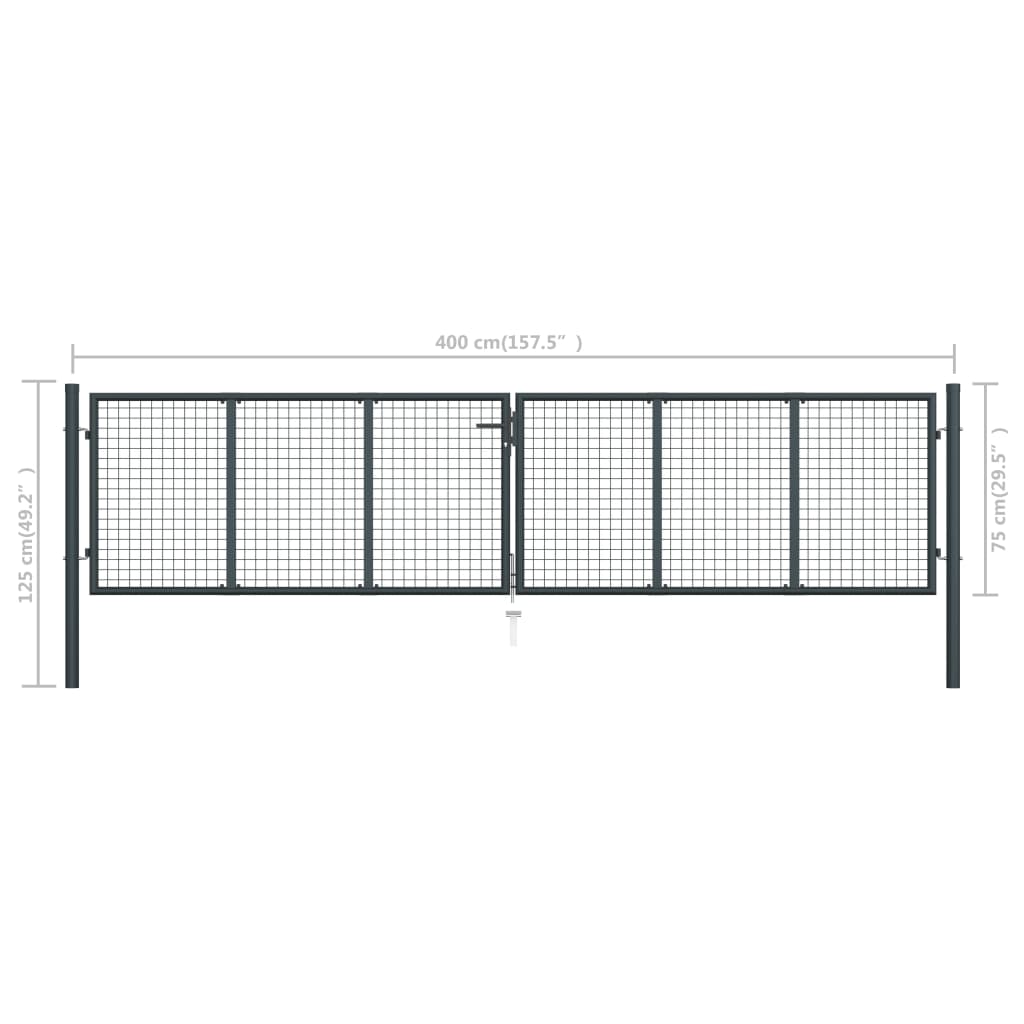 Tuinpoort – Tuinafscheiding – Tuindeur – Hek – Erfpoort – 400 x 125 cm – Gegalvaniseerd Staal – Weerbestendig Met Slot En Sleutels
