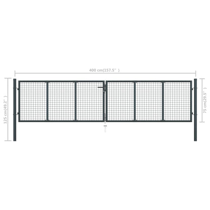 Tuinpoort – Tuinafscheiding – Tuindeur – Hek – Erfpoort – 400 x 125 cm – Gegalvaniseerd Staal – Weerbestendig Met Slot En Sleutels