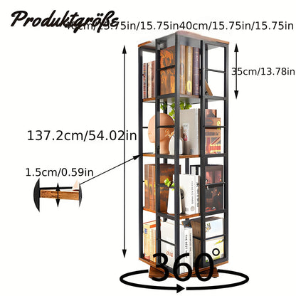 Draaibare Boekenkast – Boekenrek – Vakkenkast – Opbergkast – Plank – Zwart + Bruin – 5 Laags Met 360° Draaifunctie – Stevig MDF En Metaal – Compact En Vrijstaand Ontwerp
