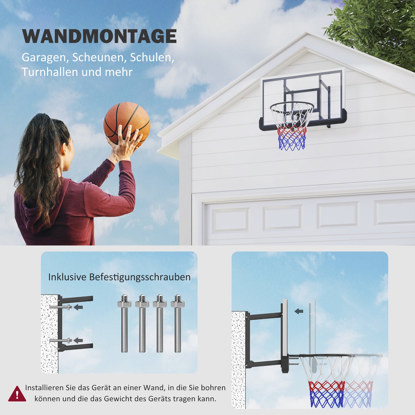 Basketbalkorf – Basketbalring – Basketbalkorf Wandmontage – Basketbalset – Basketbalring Veersysteem – Zwart – Breekbestendig Achterbord – Veerbelaste Basketbalring