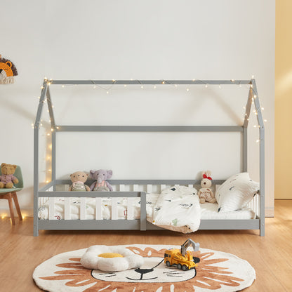 Kinderbed – Kinderbedden – Eenpersoonsbed – Hoogslaper – Stapelbed – Huisbed Design – Veilig Valbeveiliging – 90x200 cm Vurenhout