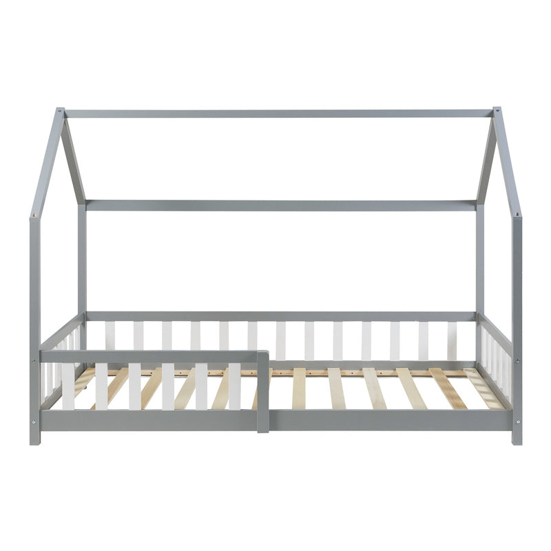 Kinderbed – Kinderbedden – Eenpersoonsbed – Hoogslaper – Stapelbed – Grijs – 90x200 cm – Massief Dennehout – Valbeveiliging